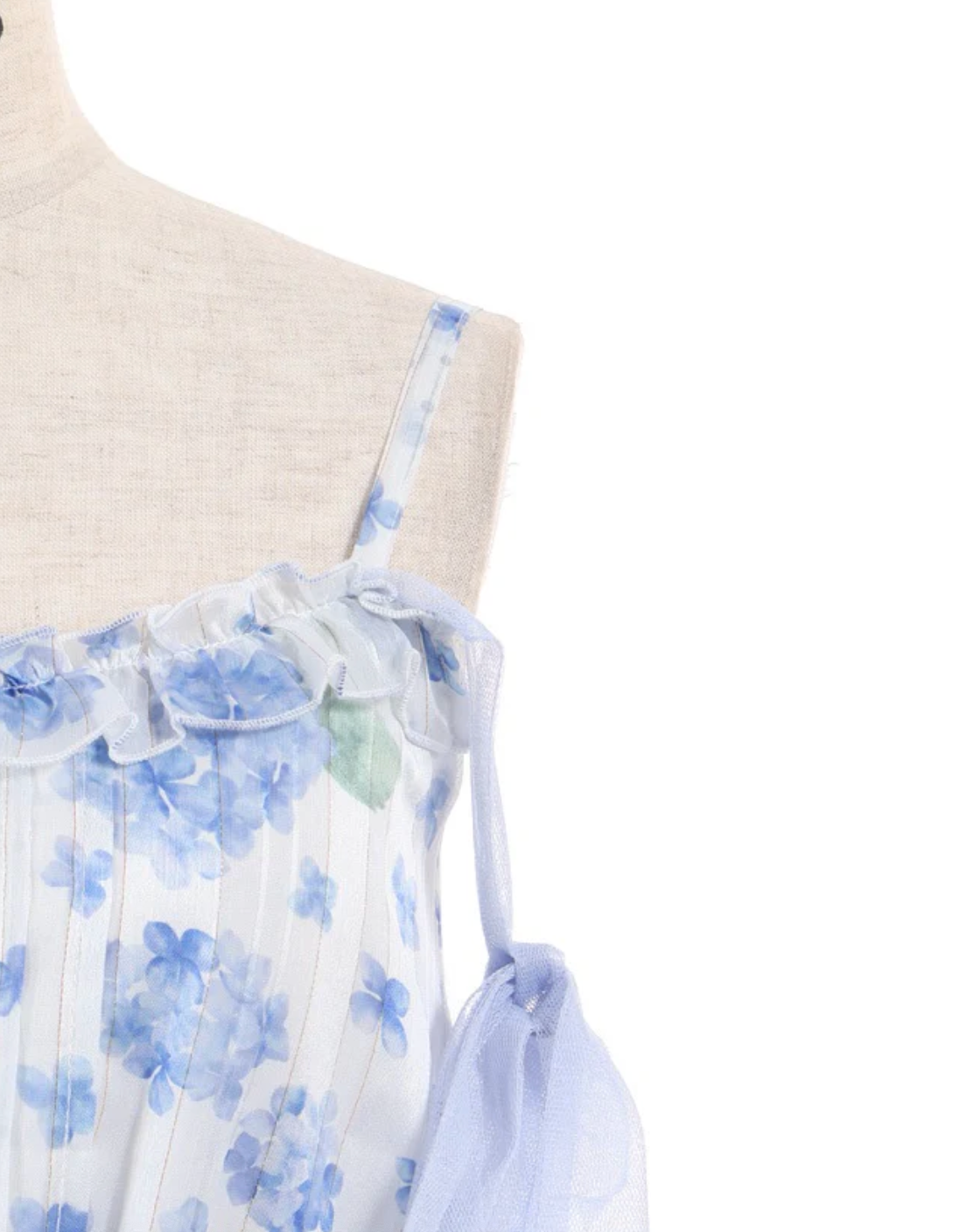 Hydrangea Pattern Shoulder Ribbon Dress