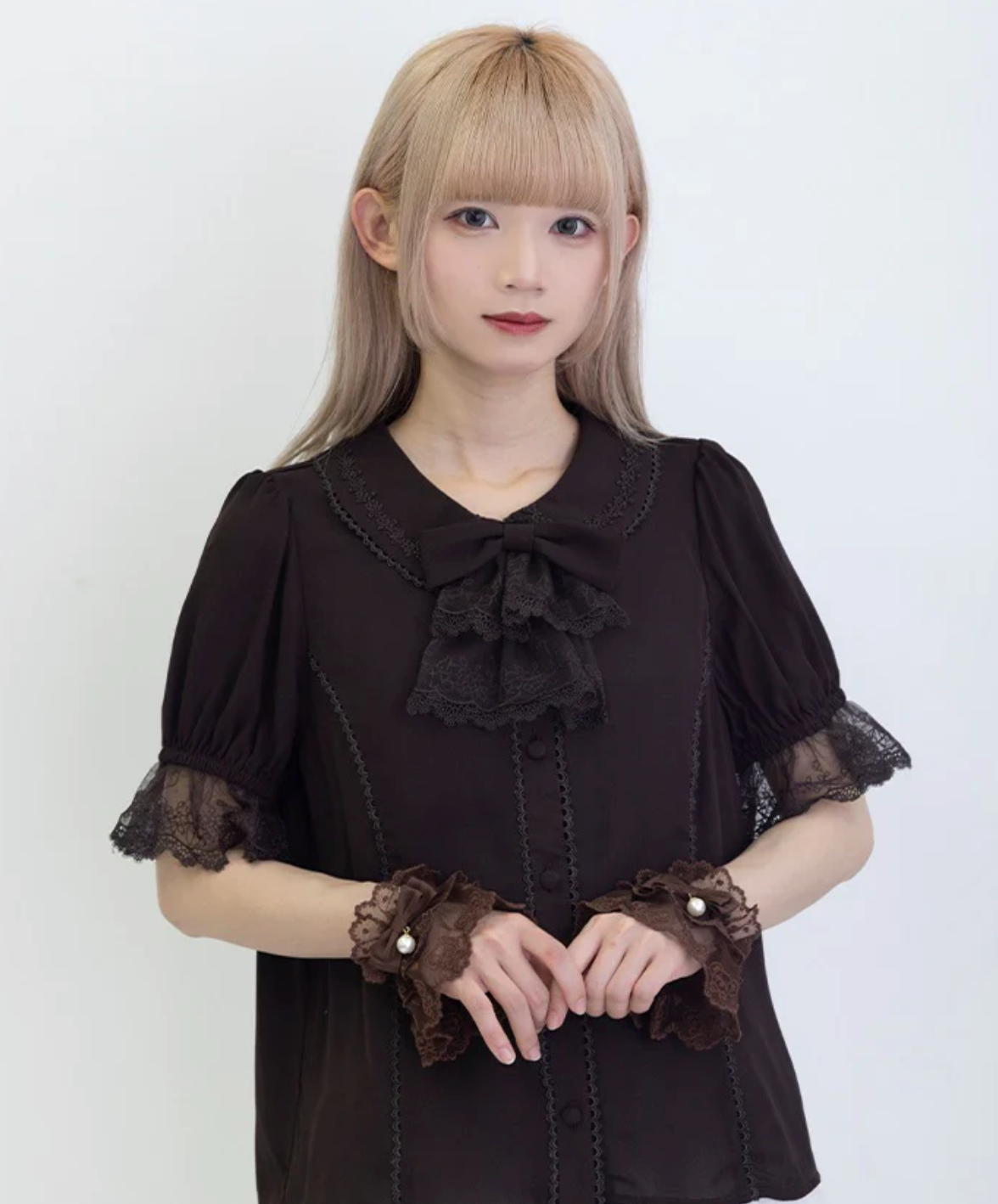 Short Sleeve Blouse with Jabot