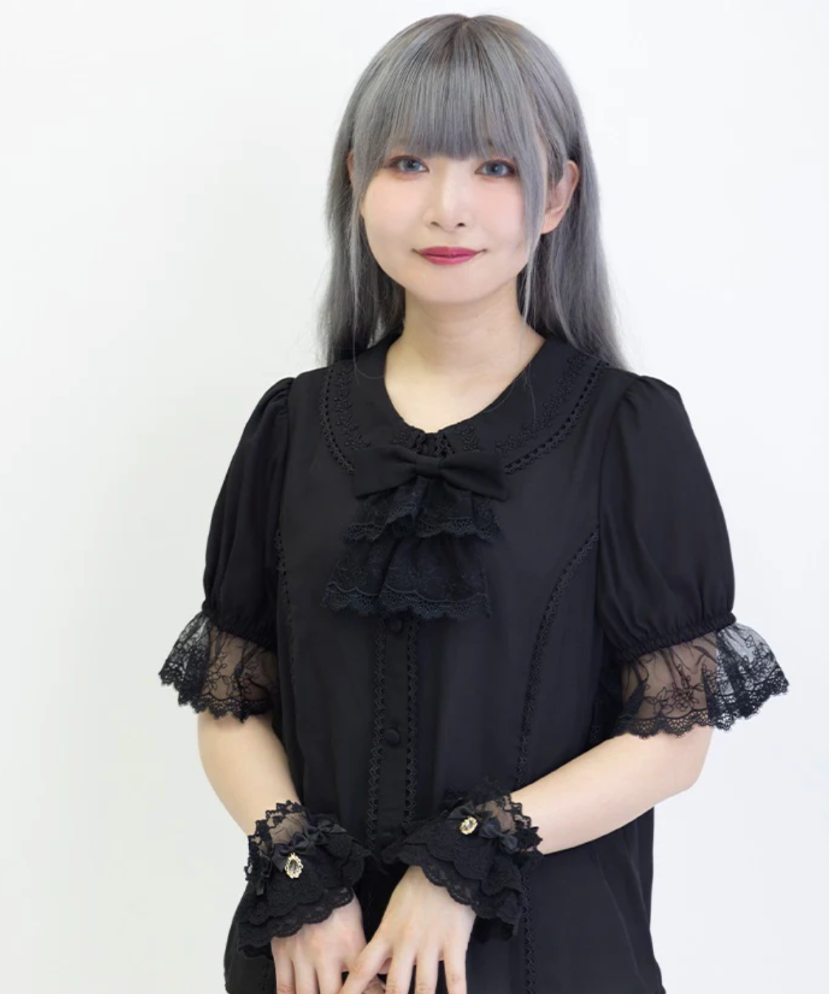 Short Sleeve Blouse with Jabot
