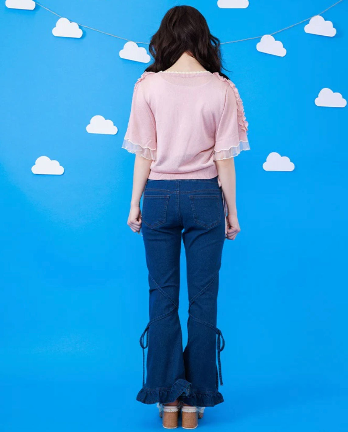 Stretch Denim Pants with Ribbon