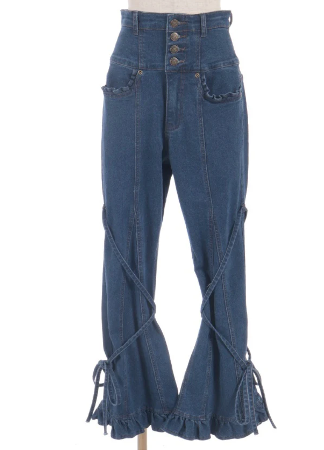 Stretch Denim Pants with Ribbon