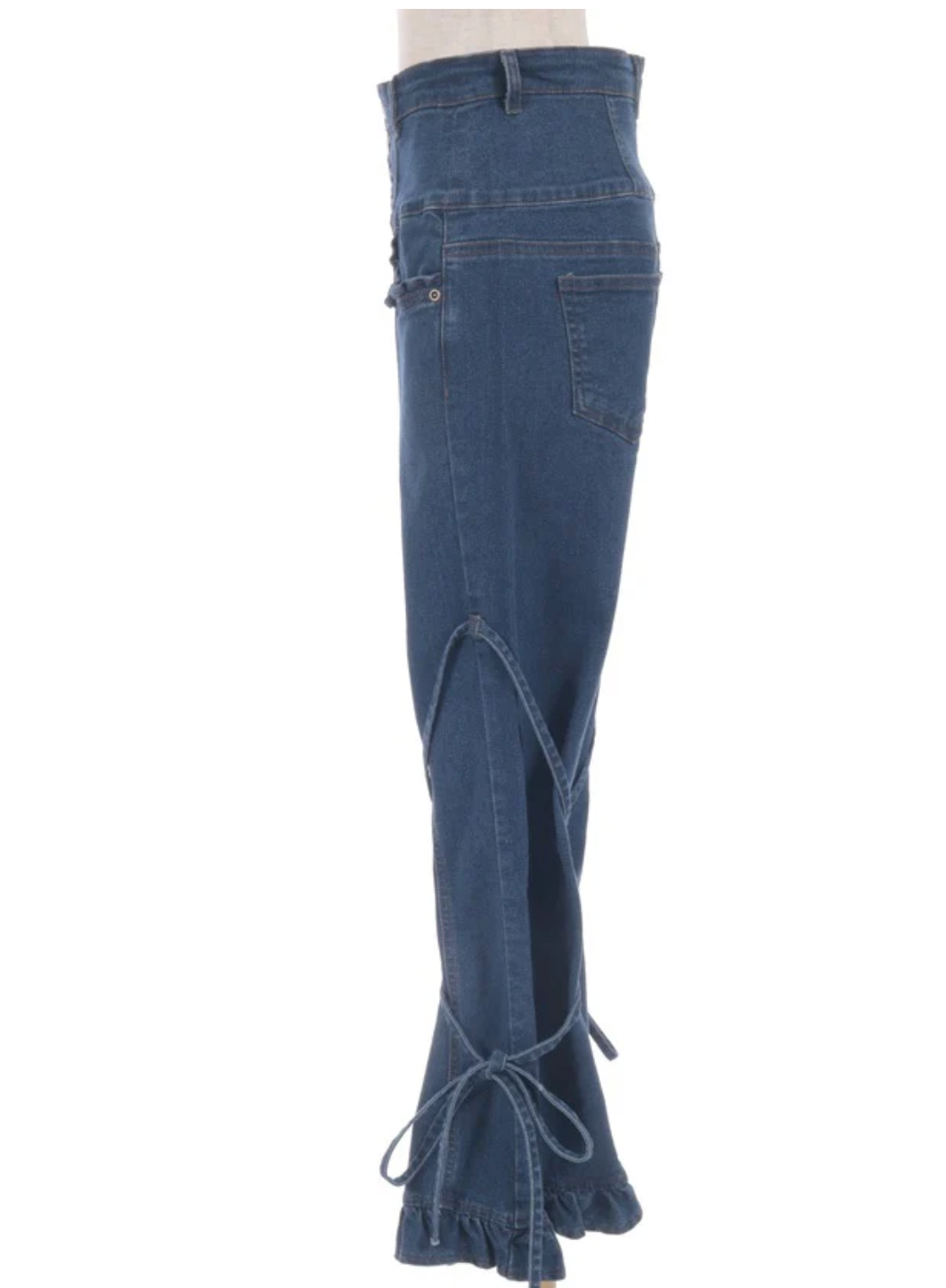 Stretch Denim Pants with Ribbon