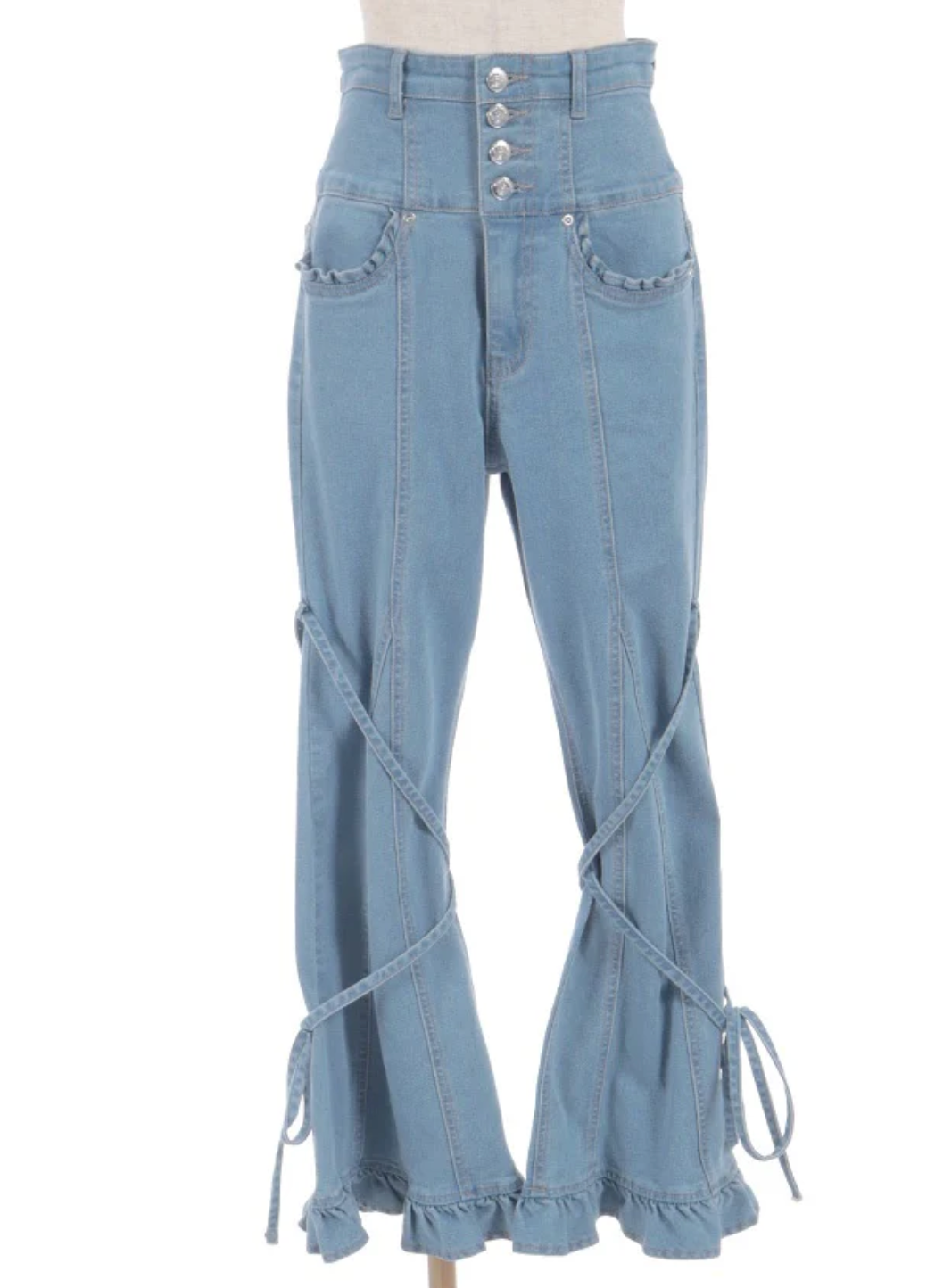 Stretch Denim Pants with Ribbon