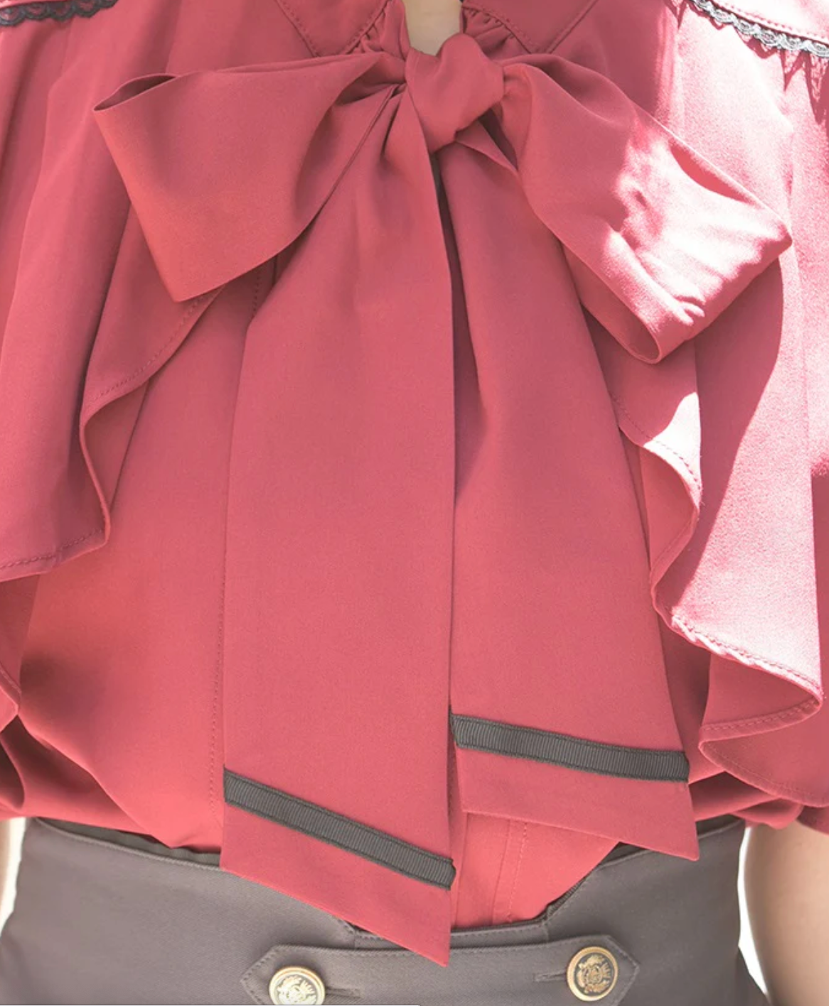 Ribbon & Flap Design Short Sleeve Blouse