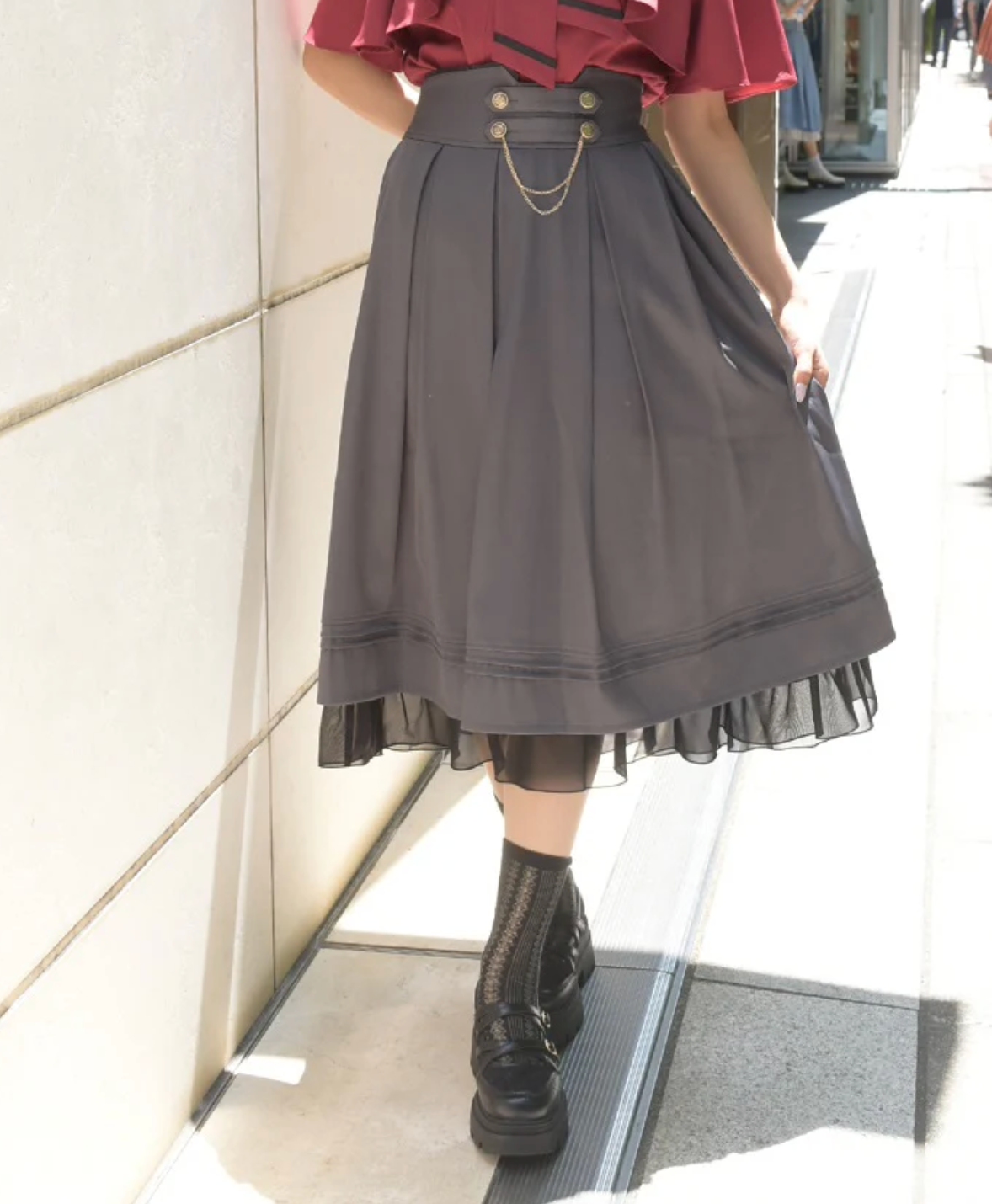 Double Button Skirt with Chain