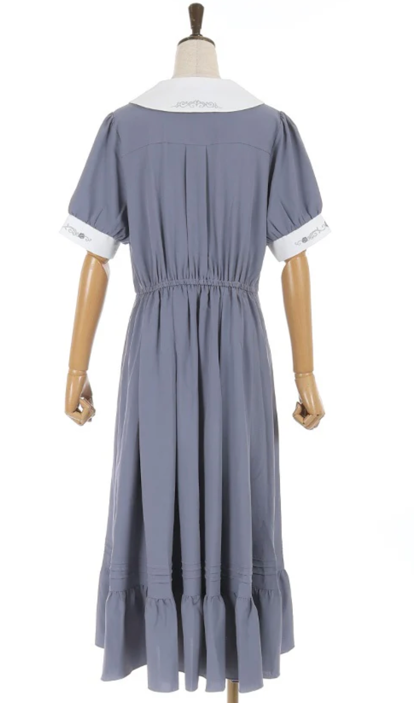 Ribbon Bleach Rose Embroidery Dress