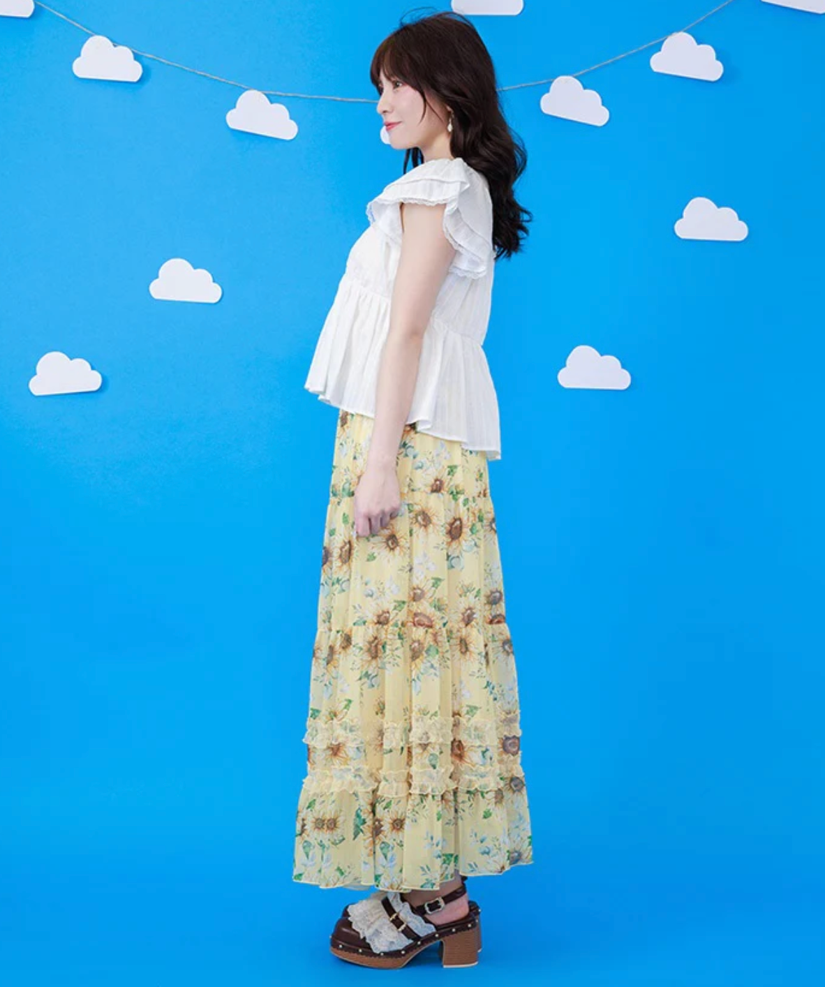 Sunflower Pattern Tiered Skirt