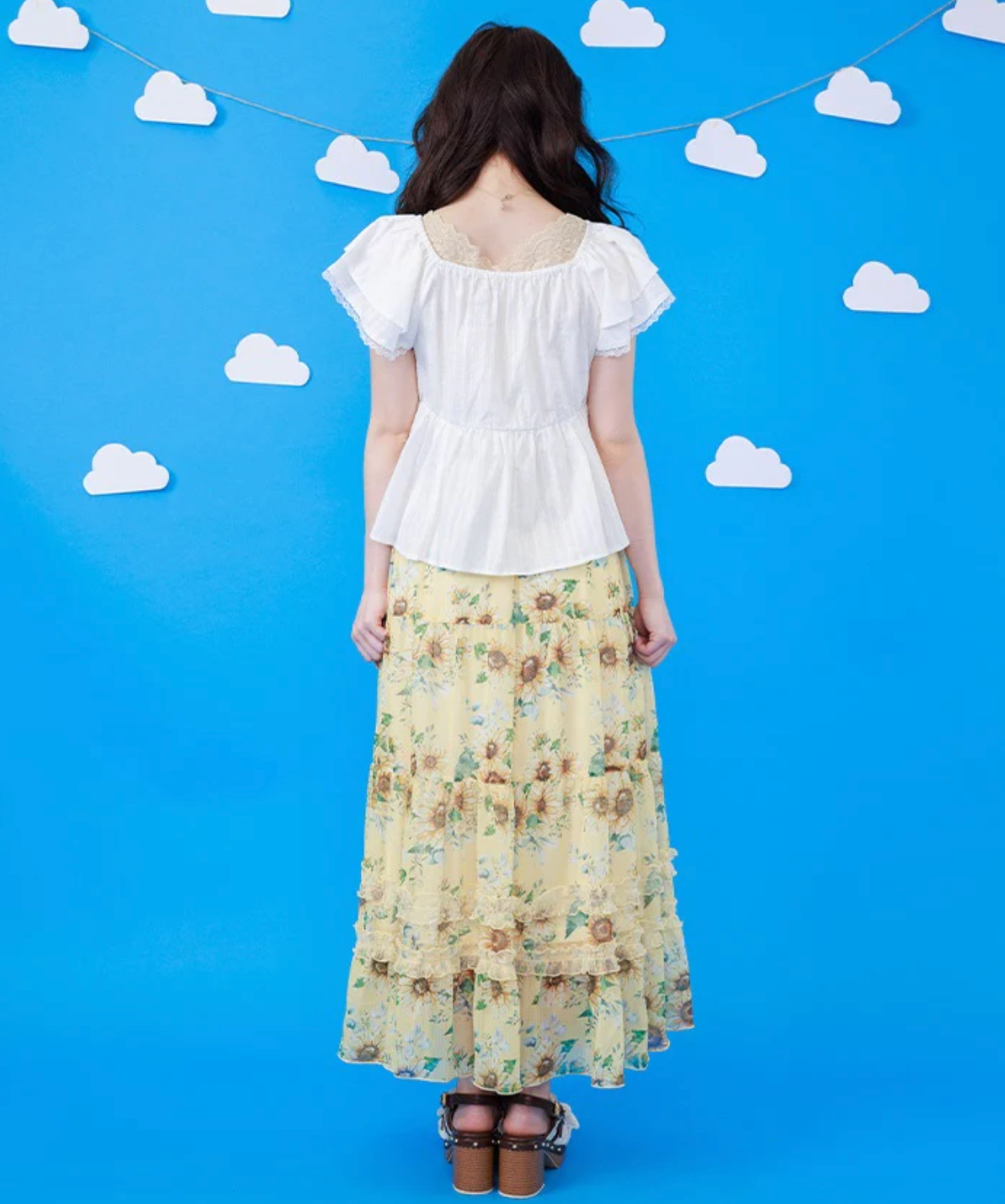 Sunflower Pattern Tiered Skirt