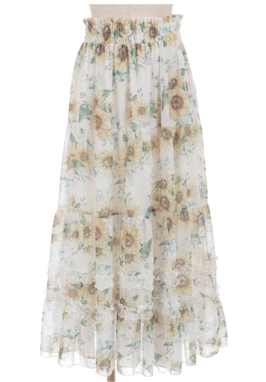 Sunflower Pattern Tiered Skirt