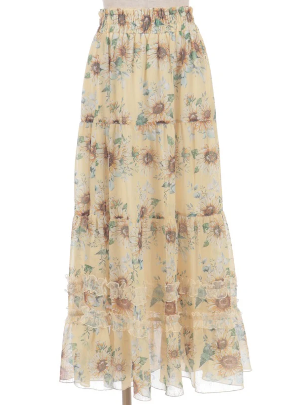 Sunflower Pattern Tiered Skirt