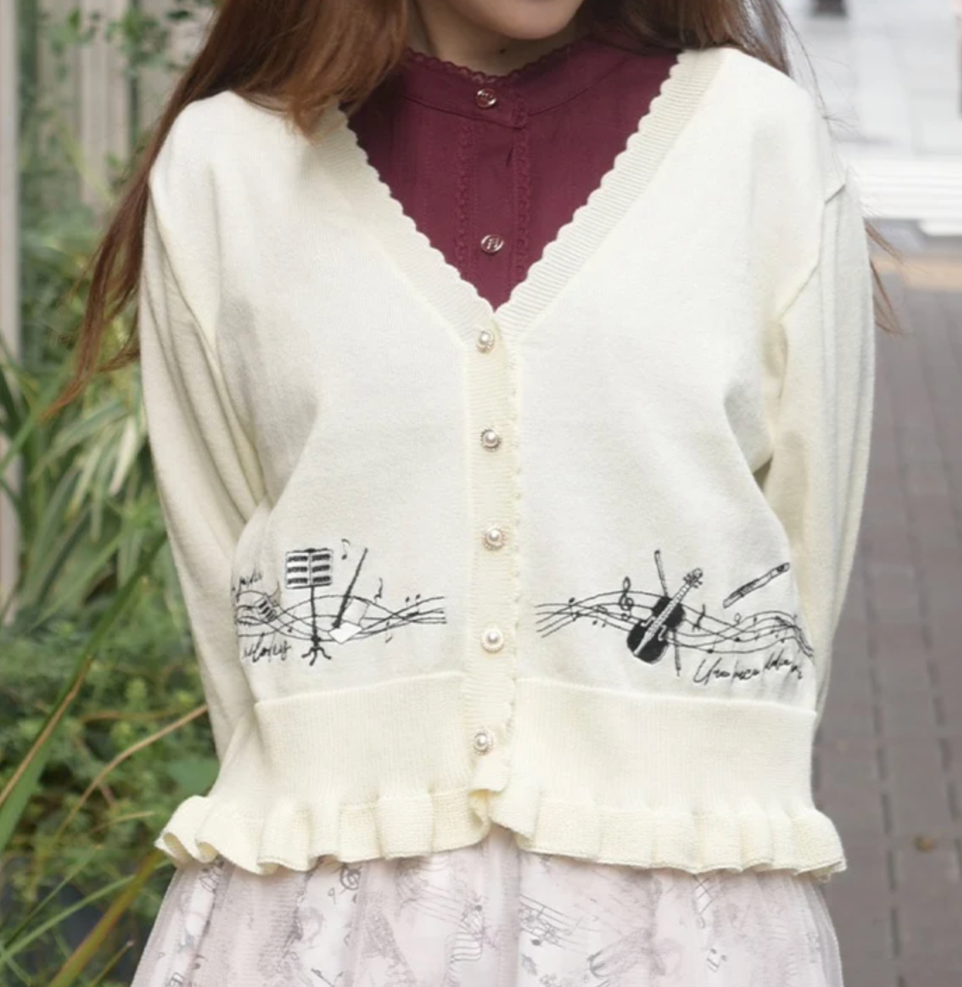 Music Embroidery Short Knit Cardigan