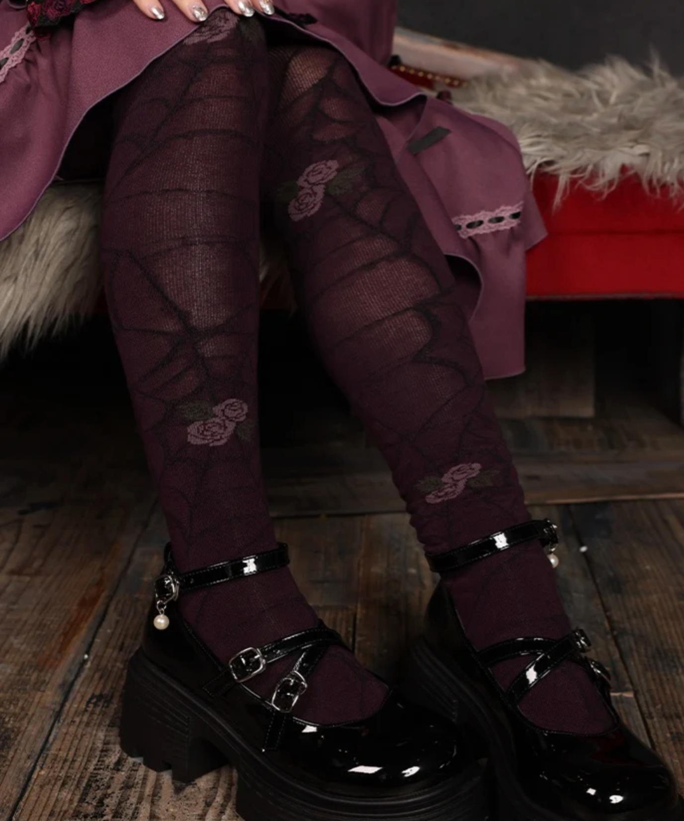 Dark Rose Web Pattern Tights