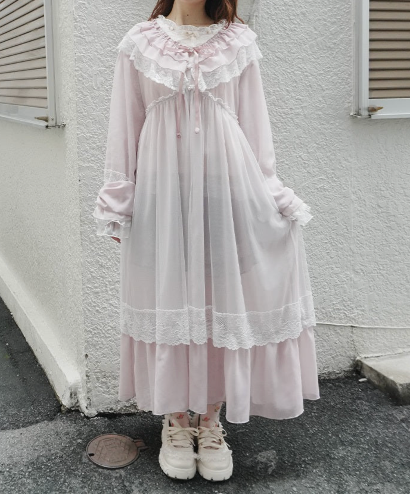 Frill Collar Ribbon Sheer Gown