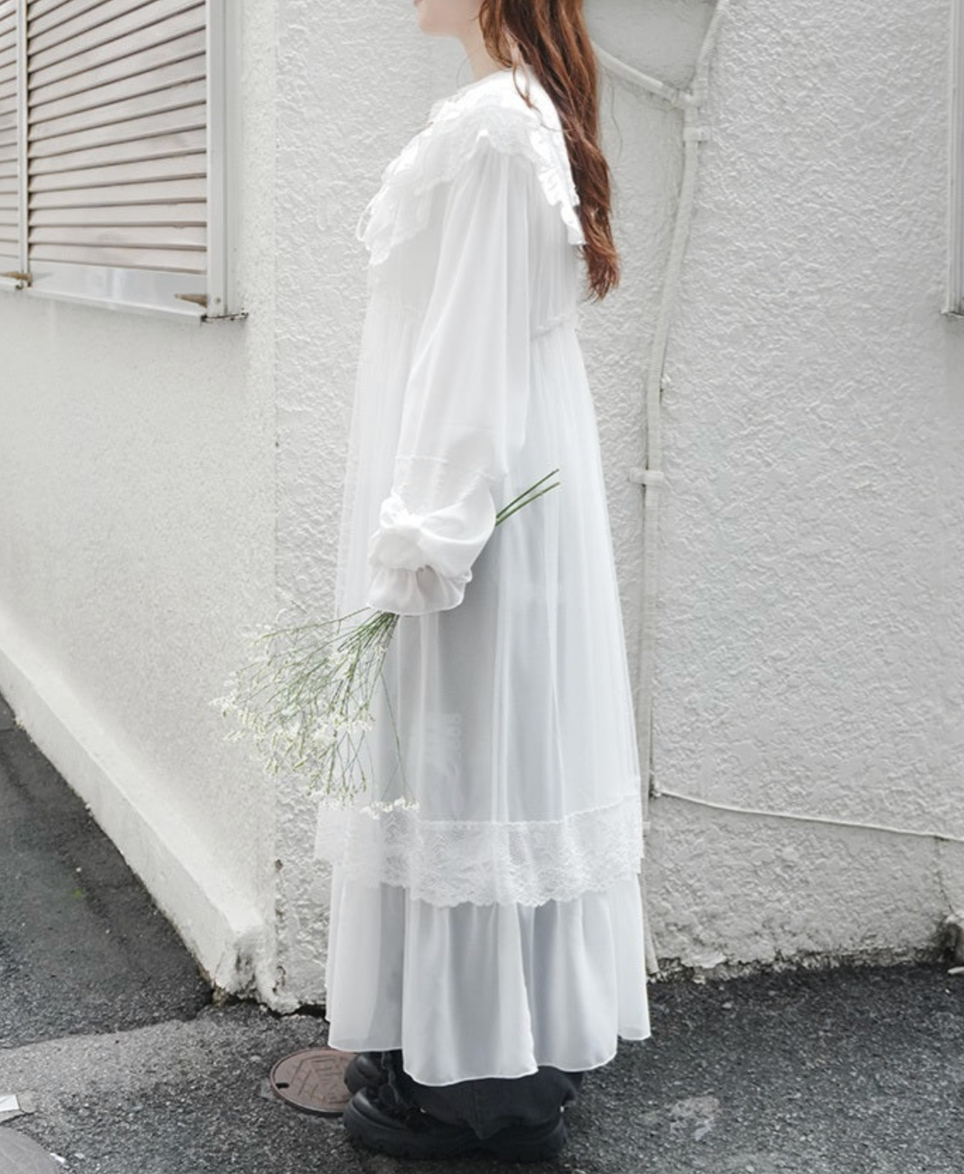 Frill Collar Ribbon Sheer Gown