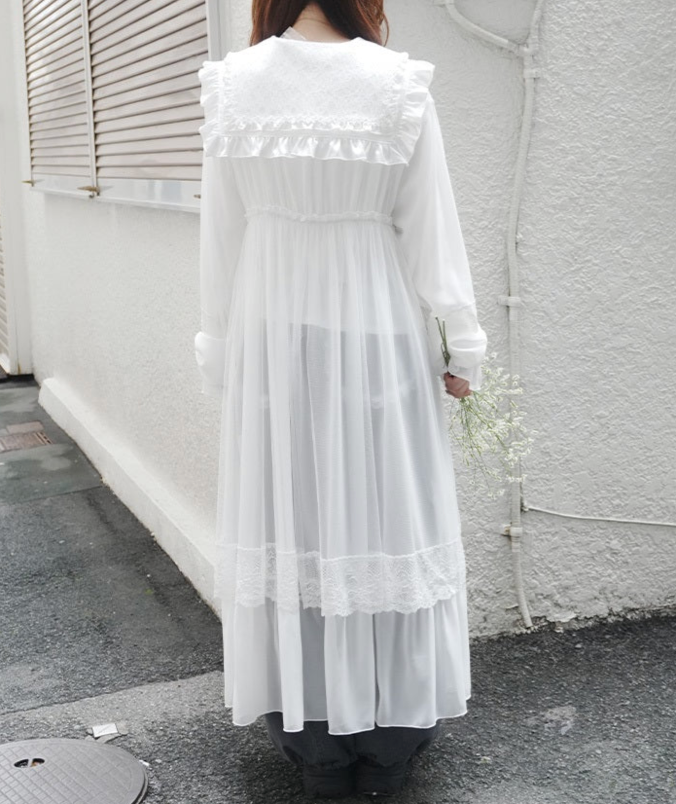 Frill Collar Ribbon Sheer Gown