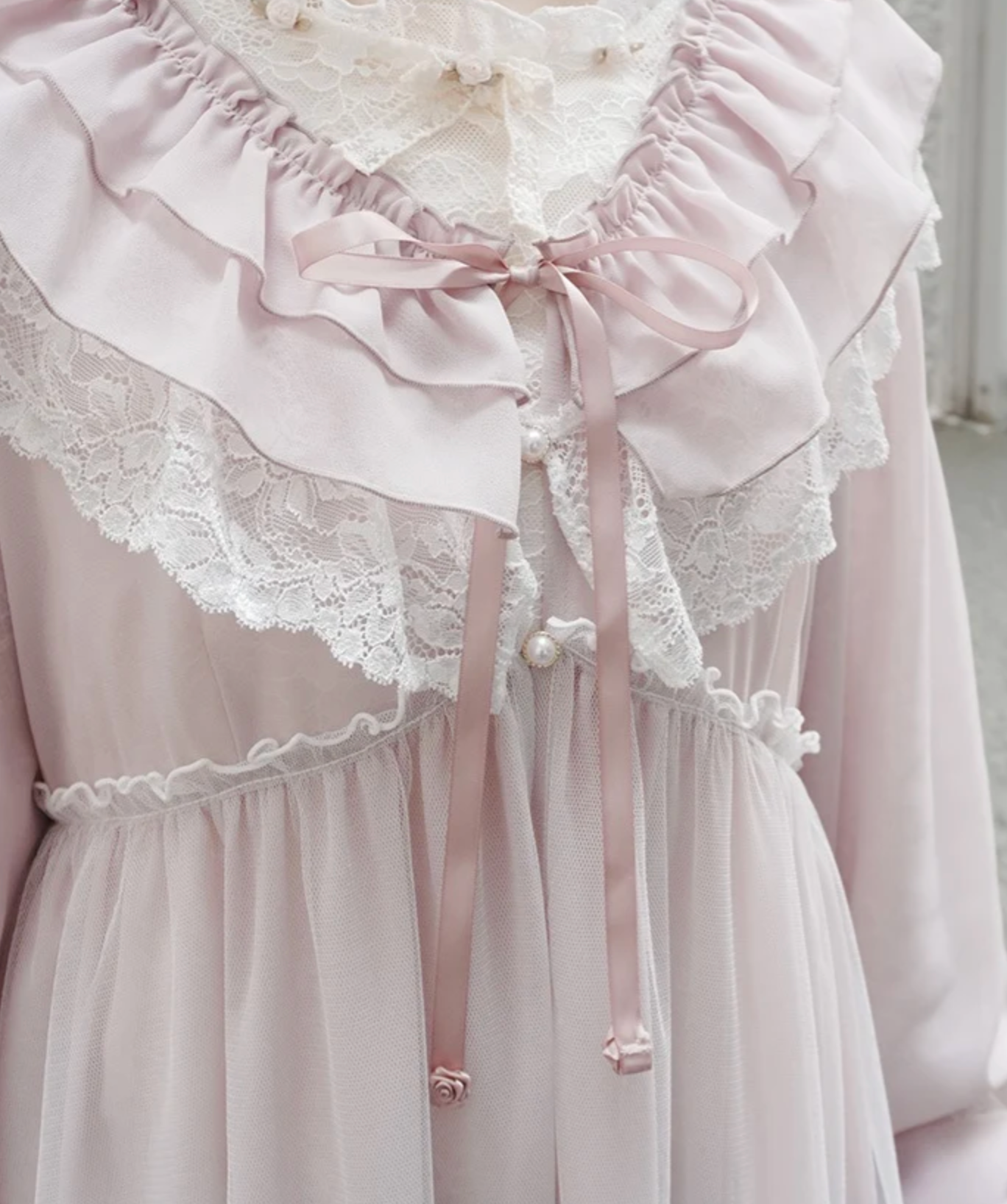 Frill Collar Ribbon Sheer Gown