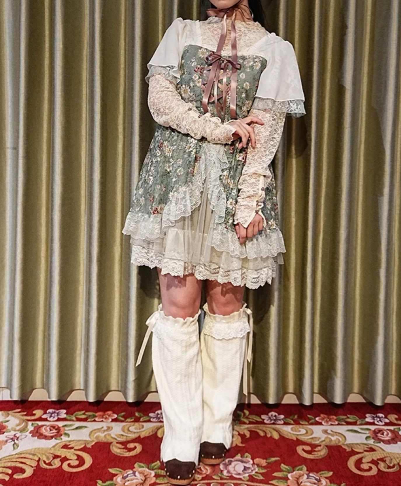 Lace-Up Floral Pattern Tunic
