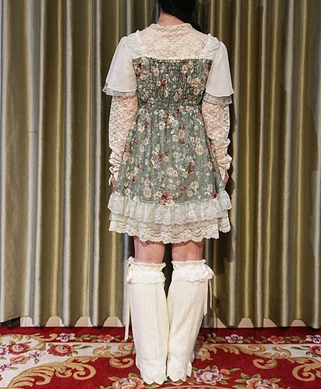 Lace-Up Floral Pattern Tunic