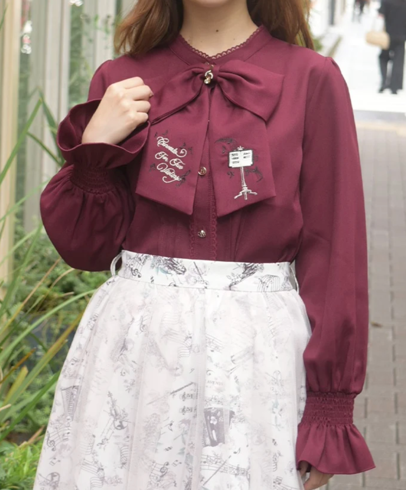 Music Embroidery Ribbon Blouse