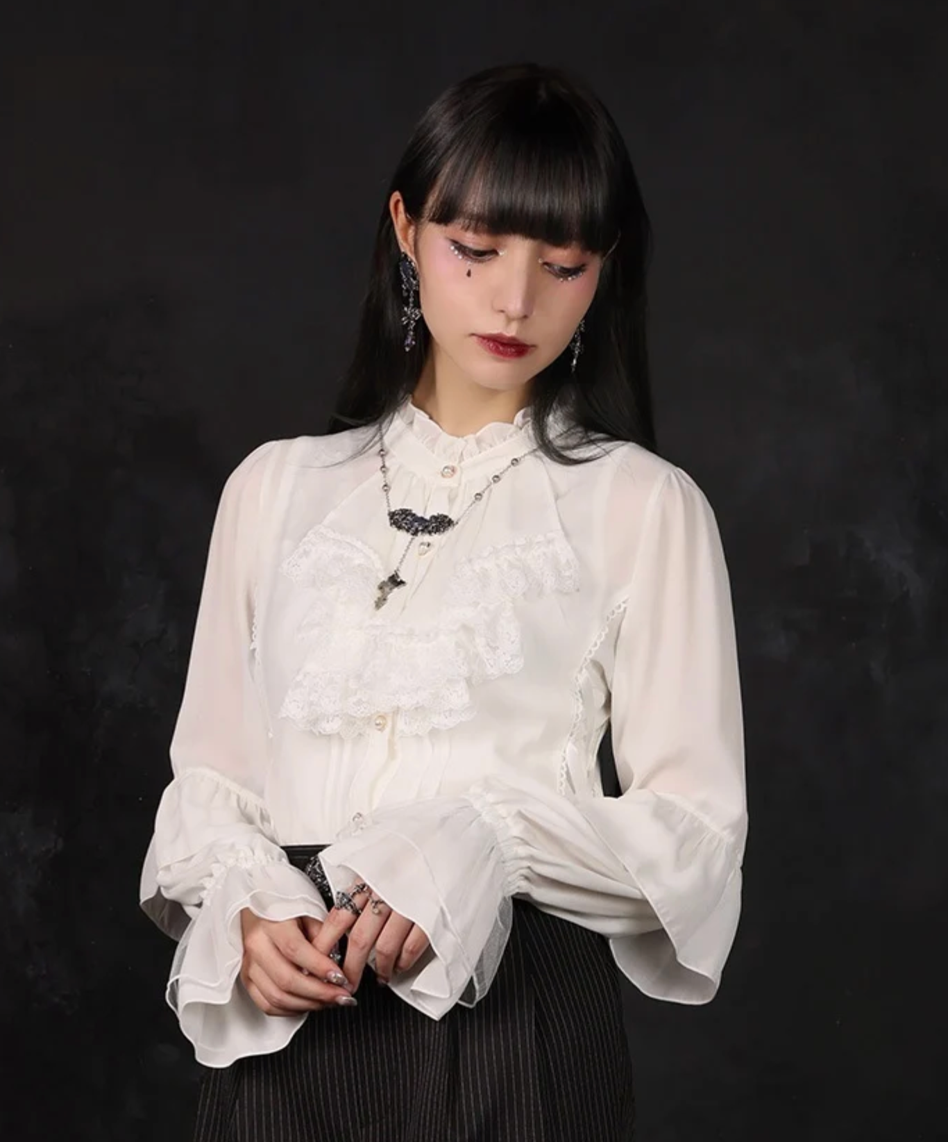 Lace-Up & Frill Blouse