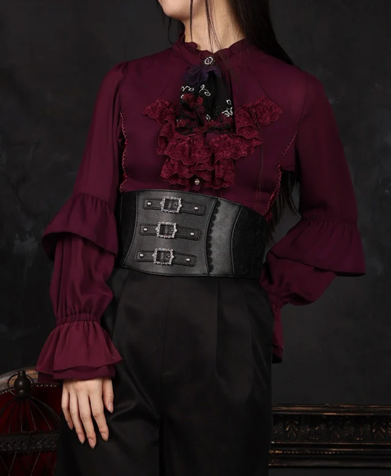 Lace-Up & Frill Blouse