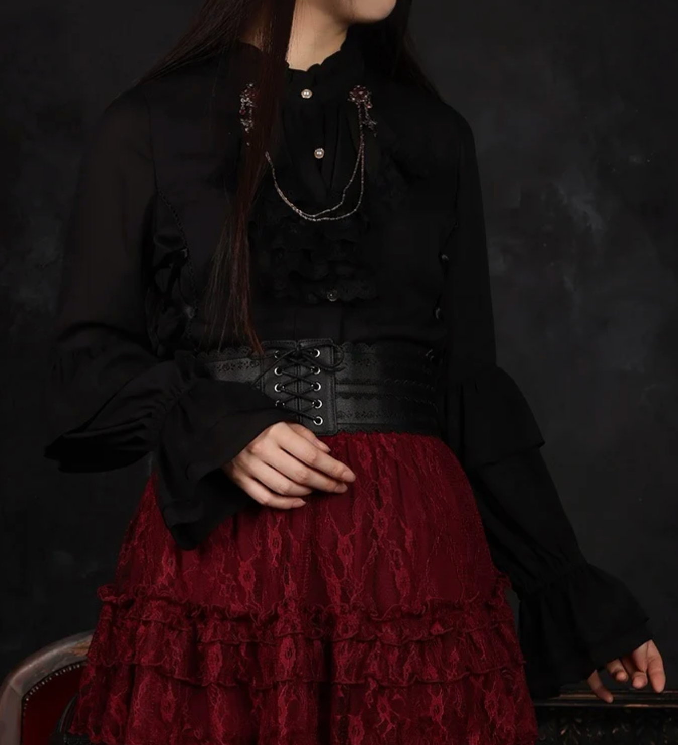 Lace-Up & Frill Blouse