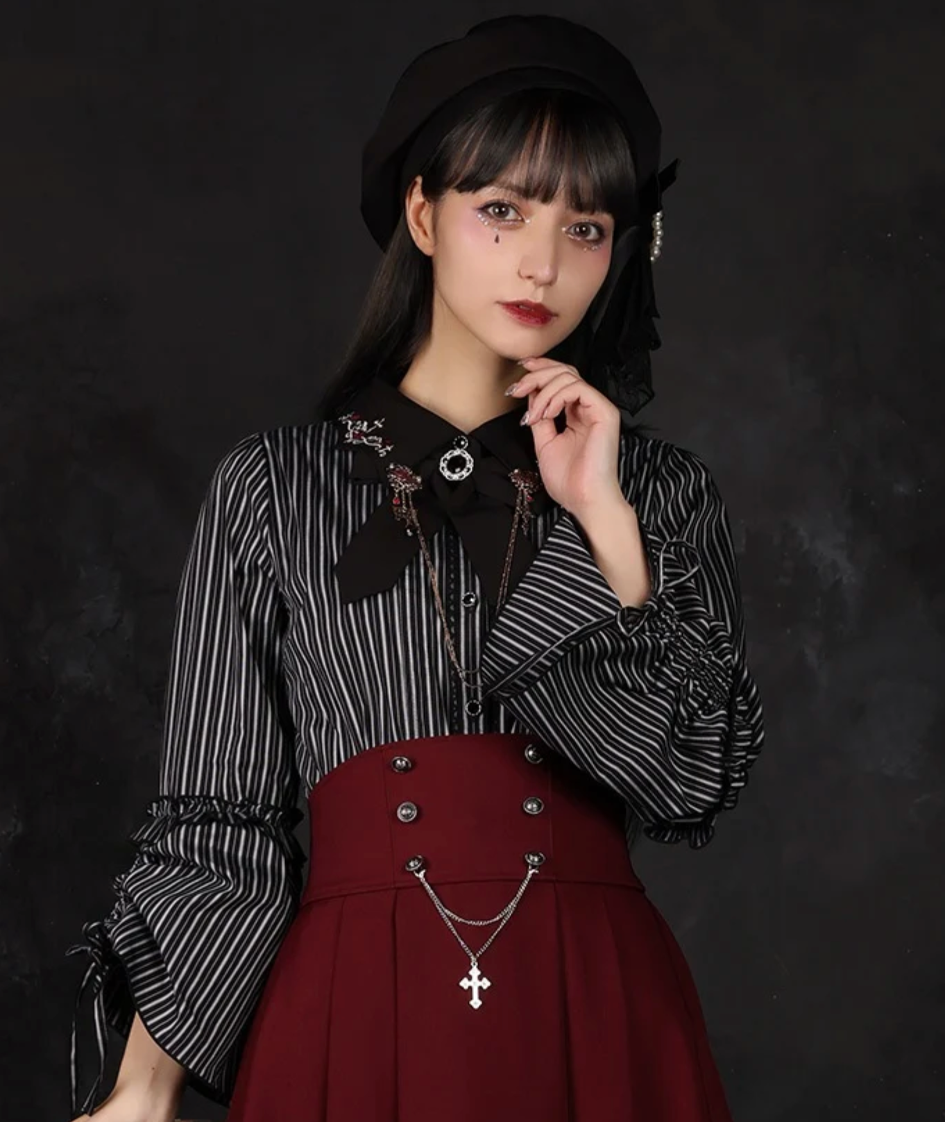 Cross Embroidery Tie Blouse
