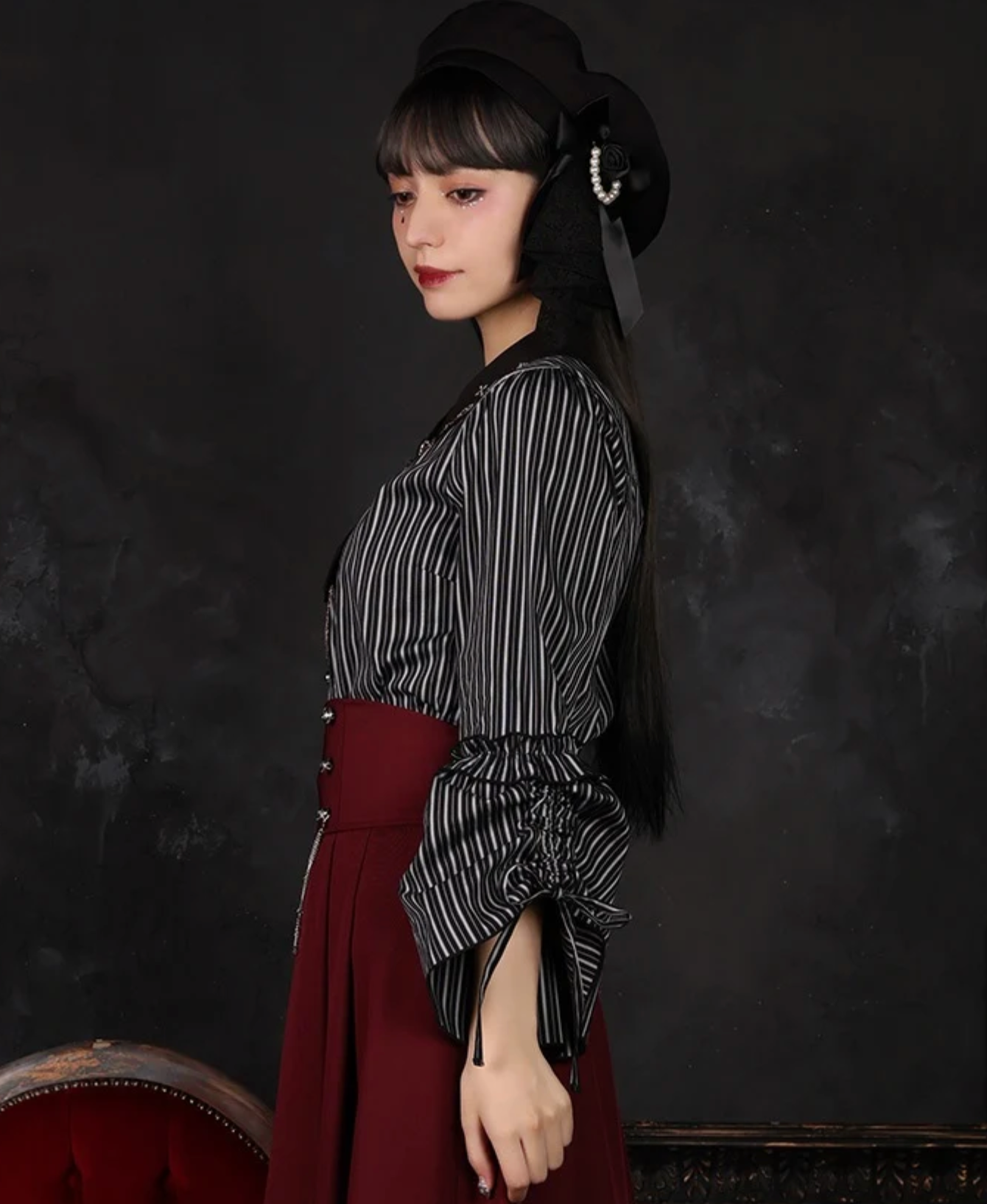 Cross Embroidery Tie Blouse