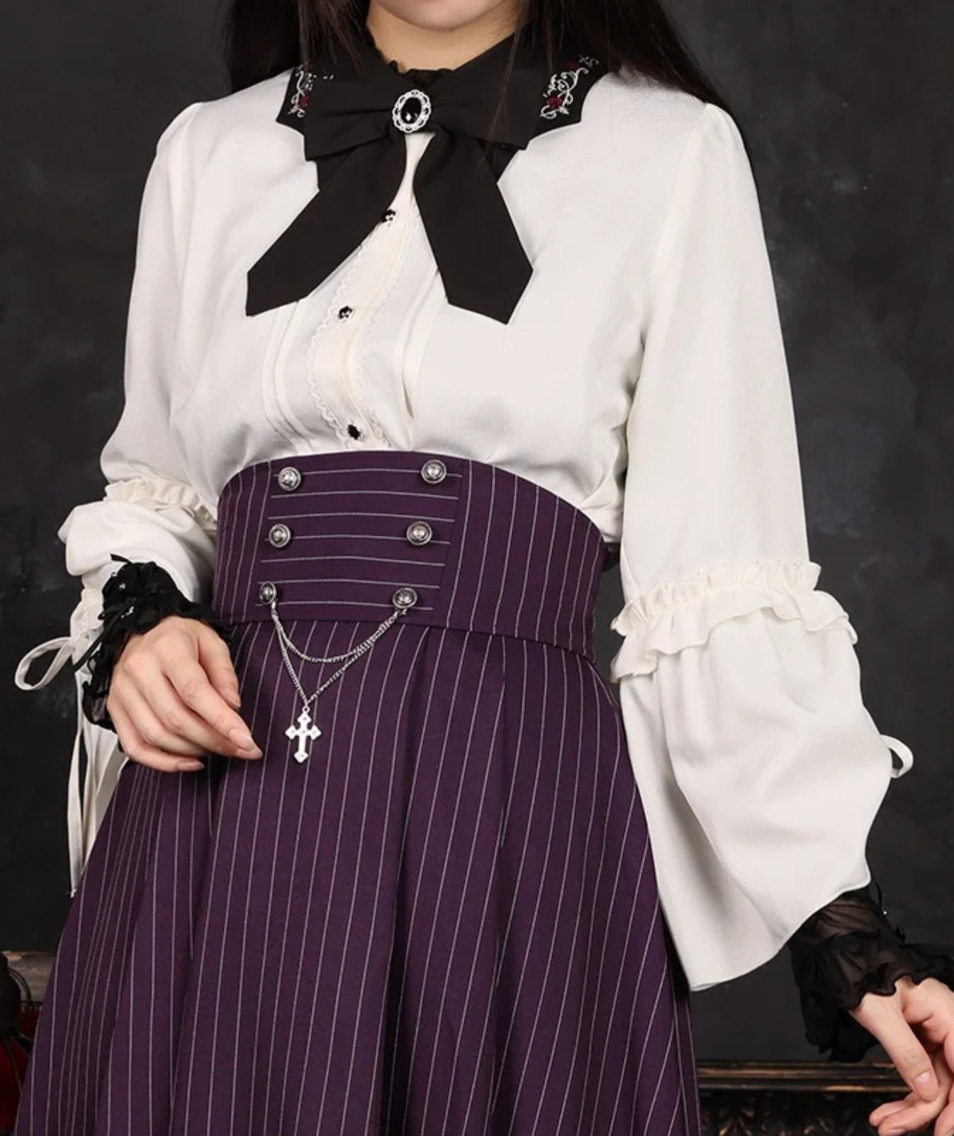 Cross Embroidery Tie Blouse