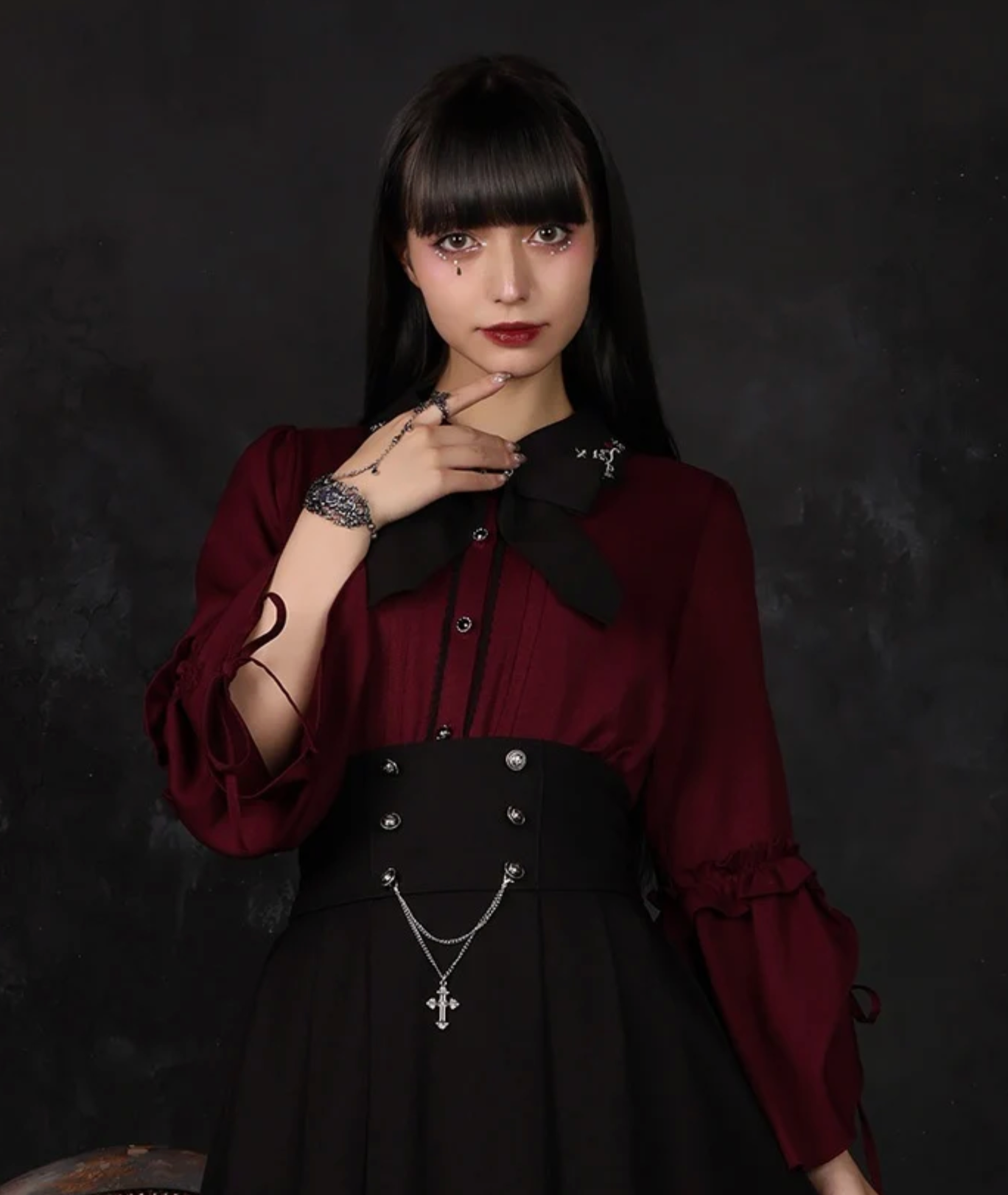 Cross Embroidery Tie Blouse