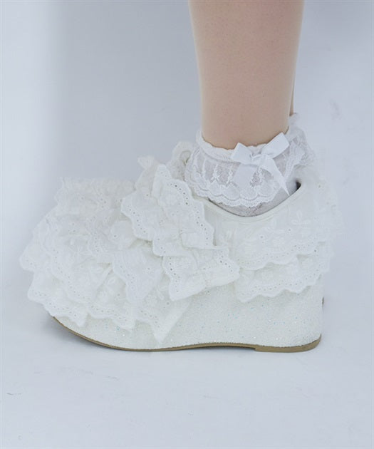 Cotton lace ruffle shoes