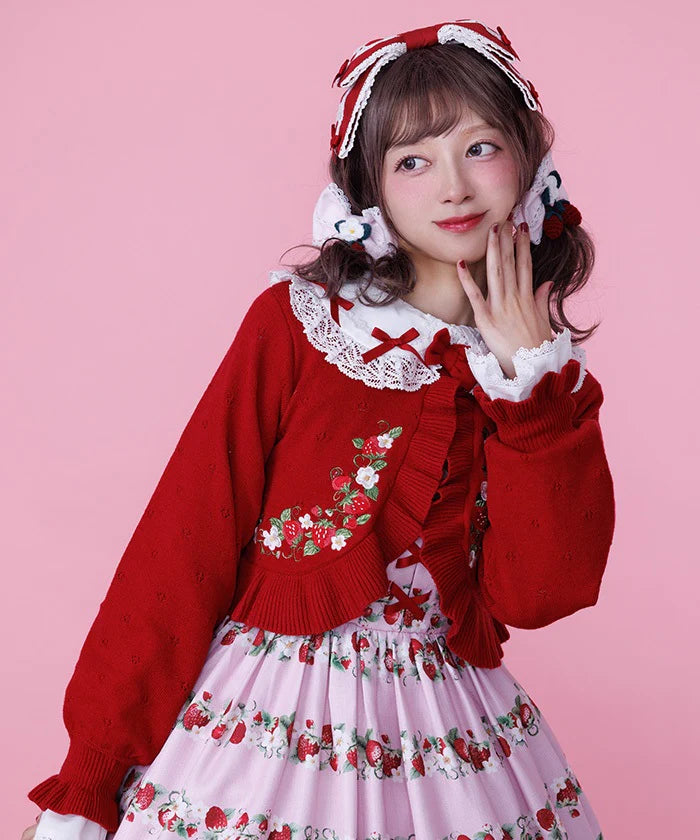 Strawberry Embroidery Knit Bolero