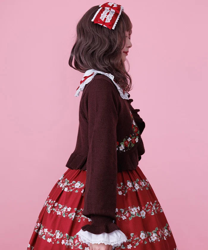 Strawberry Embroidery Knit Bolero