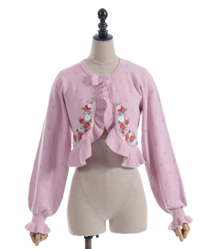 Strawberry Embroidery Knit Bolero