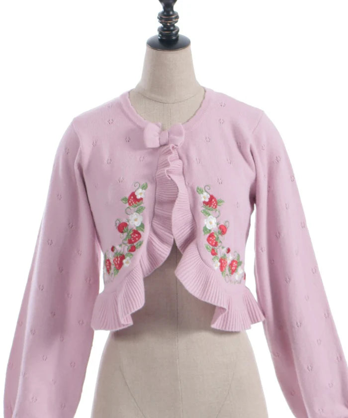 Strawberry Embroidery Knit Bolero