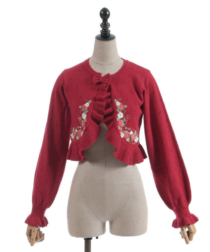 Strawberry Embroidery Knit Bolero