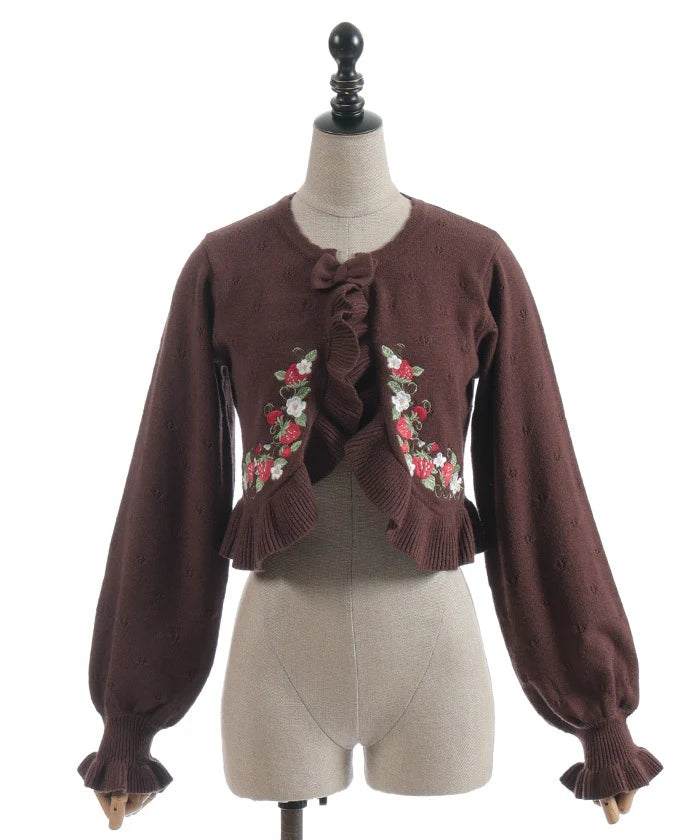 Strawberry Embroidery Knit Bolero