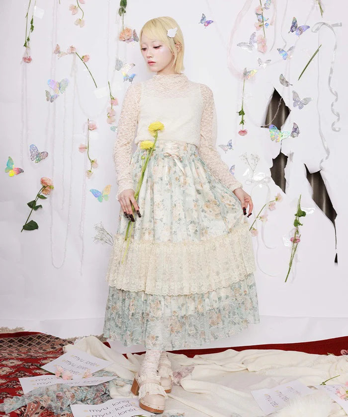 Flower Lace Tiered Skirt