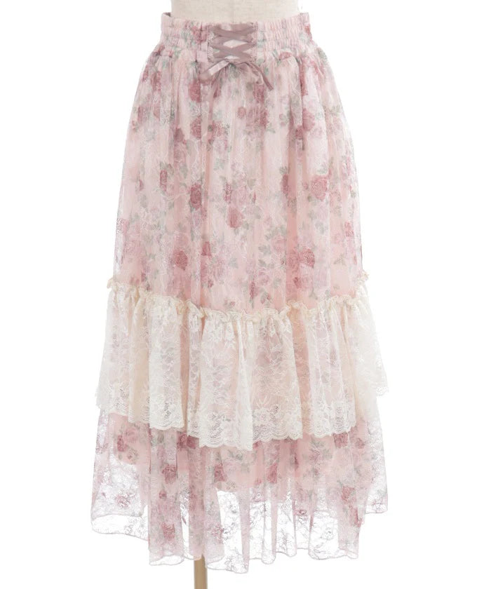 Flower Lace Tiered Skirt