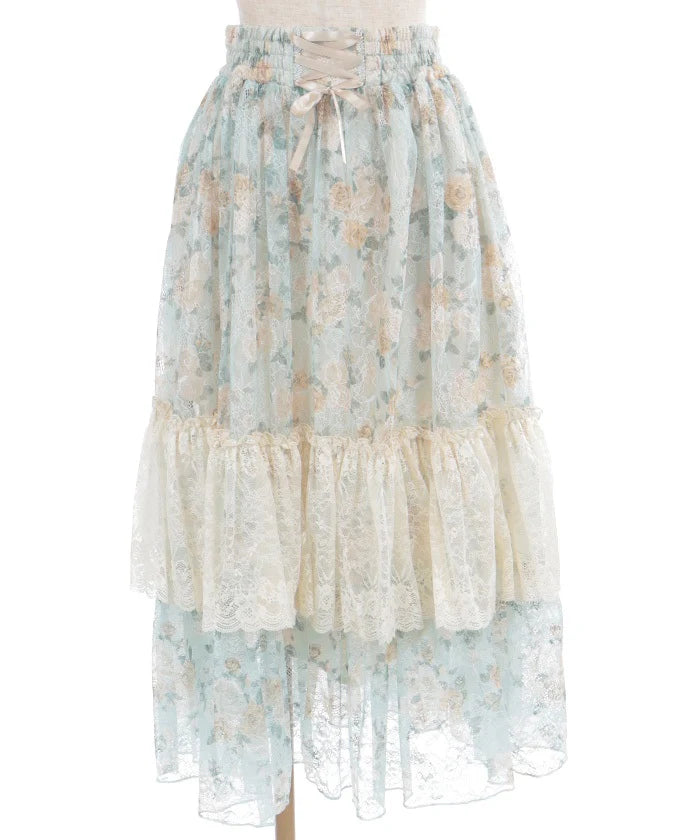 Flower Lace Tiered Skirt