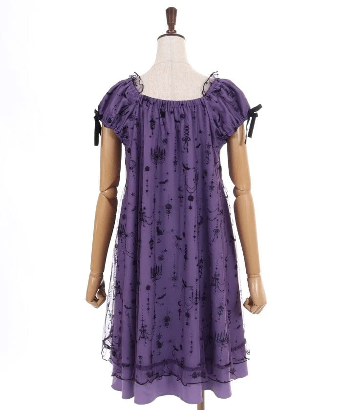 Flocky Pattern Tulle Dress