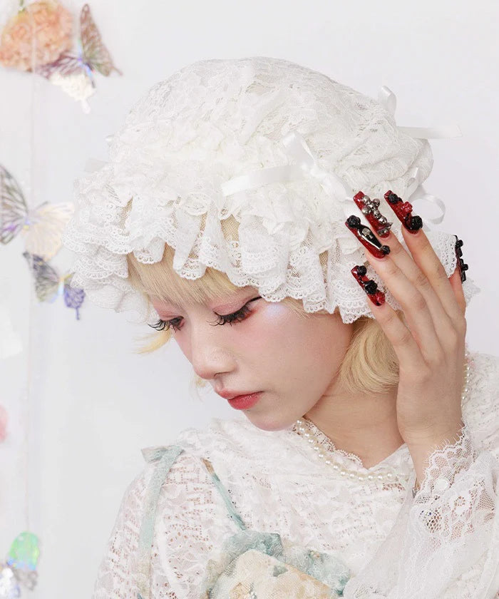 Ribbon x Frill Lace Cap