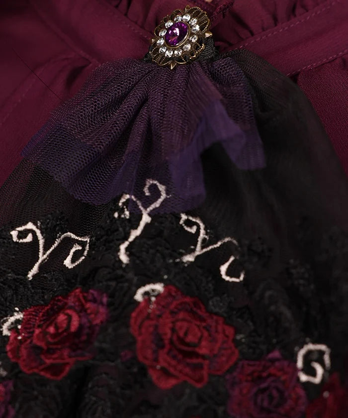 Rose & Bat Lace Jabot Brooch