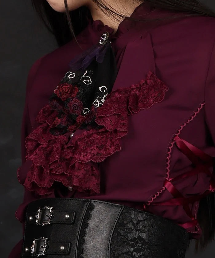 Rose & Bat Lace Jabot Brooch