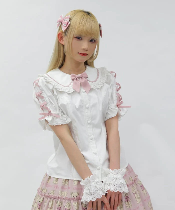 Sleeve Lace-up Blouse