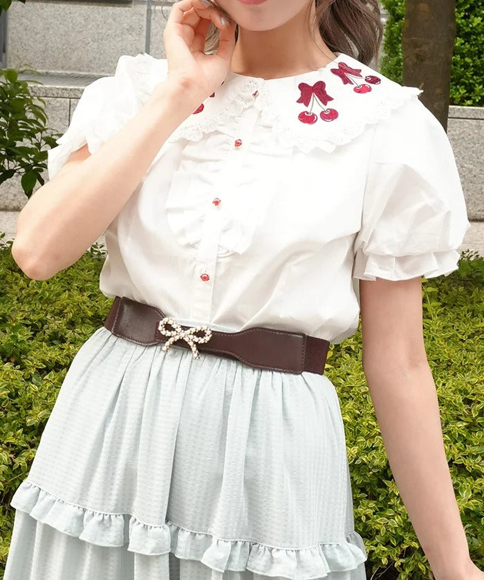 Cherry Embroidered Cotton Blouse