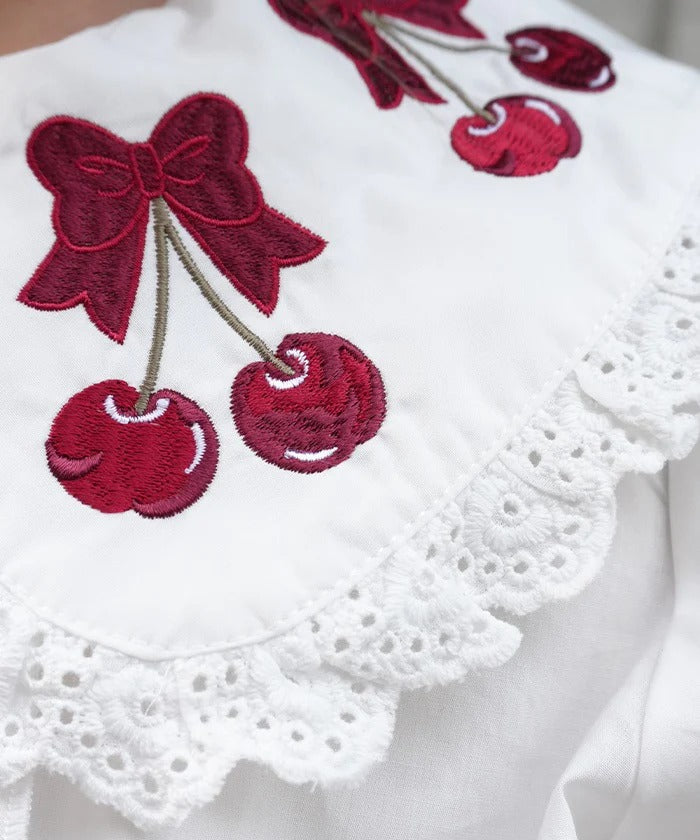 Cherry Embroidered Cotton Blouse