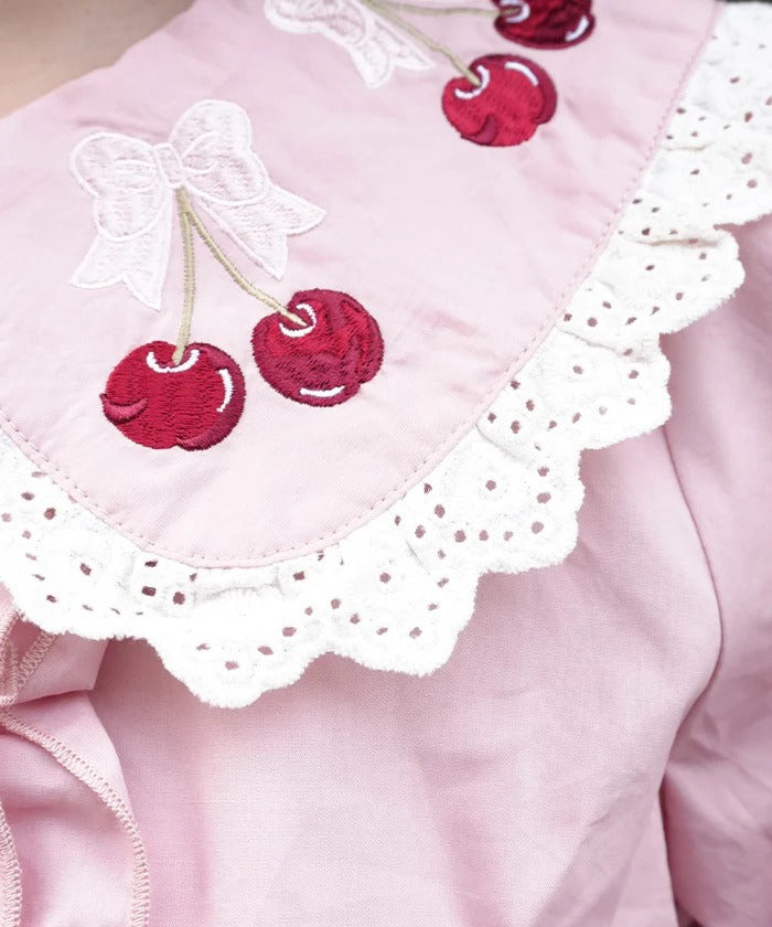 Cherry Embroidered Cotton Blouse