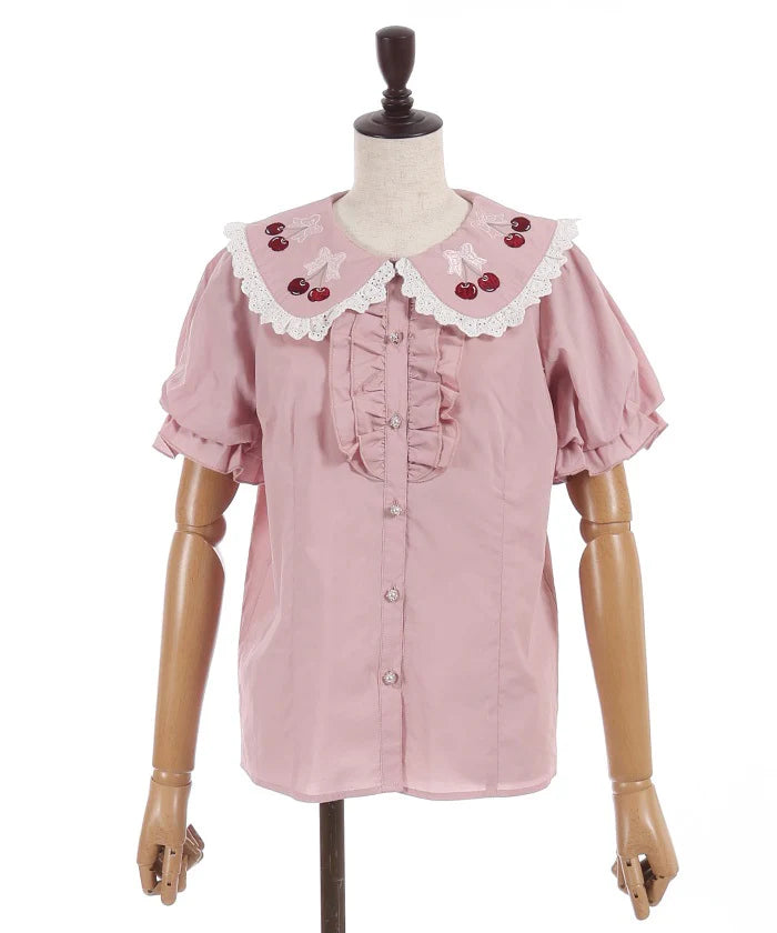 Cherry Embroidered Cotton Blouse