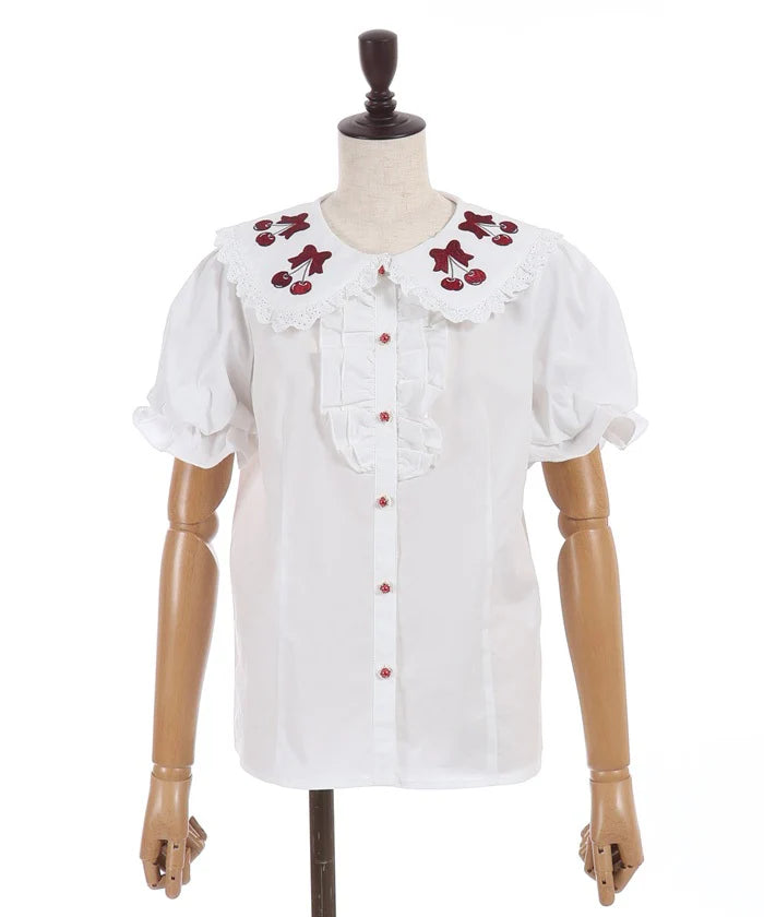 Cherry Embroidered Cotton Blouse